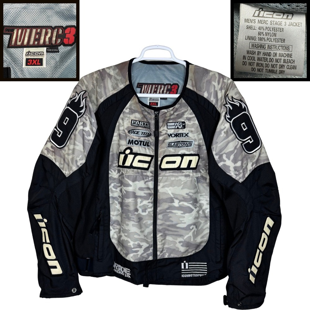 Icon Merc Stage 3 Motorcycle Jacket Men 3XL Camo Motorsports Riding Flame Racing